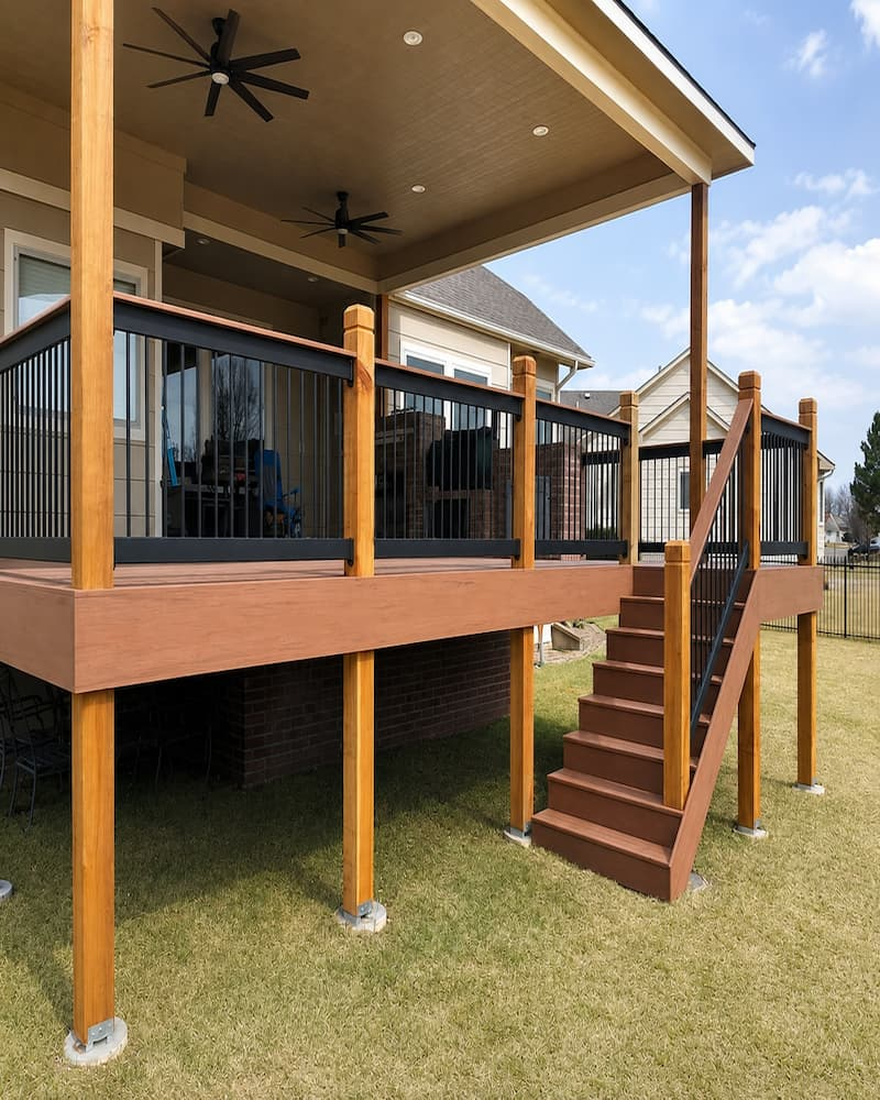 Custom outdoor deck and patio living space built by Jayhawk Construction in Wichita, KS